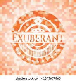 Exuberant abstract emblem, orange mosaic background