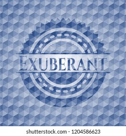 Exuberant blue emblem or badge with geometric pattern background.