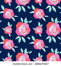 Exuberant Bold Roses Flowering seamless vector pattern. Hand painted rose flowers decorative background. Floral botanical backdrop design. Bright summer fashion print, textile, web wallpaper pattern