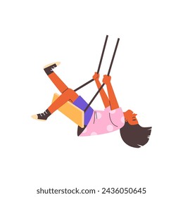 Exuberant child swinging upside down, a moment of pure joy encapsulated in a vibrant vector illustration.