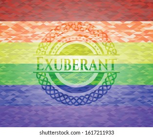 Exuberant emblem on mosaic background with the colors of the LGBT flag