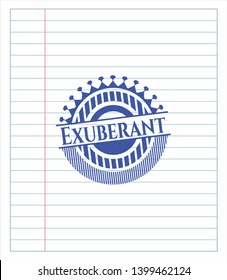 Exuberant emblem with pen effect. Blue ink. Vector Illustration. Detailed.