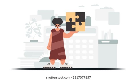 The exuberant lady is holding a overwhelm. Assemble work subject. Trendy style, Vector Illustration