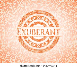 Exuberant orange mosaic emblem with background