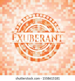 Exuberant orange mosaic emblem with background