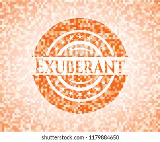 Exuberant orange tile background illustration. Square geometric mosaic seamless pattern with emblem inside.