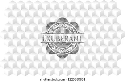 Exuberant realistic grey emblem with cube white background