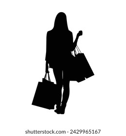 Exuding grace and confidence, the shopping girl silhouette vector epitomizes the allure of contemporary fashion.