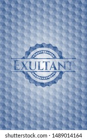 Exultant blue polygonal badge. Vector Illustration. Detailed.