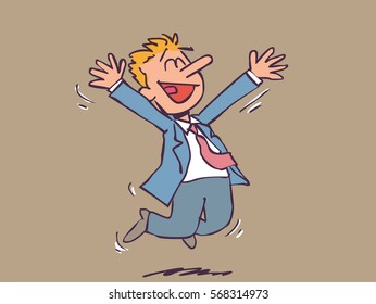 Exultant businessman jumping for joy