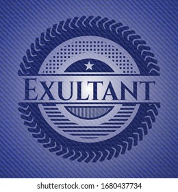 Exultant emblem with jean texture. Vector Illustration. Detailed.