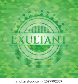 Exultant green emblem with mosaic background. Vector Illustration. Detailed.