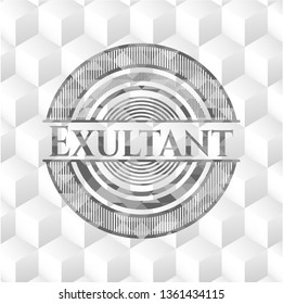 Exultant grey emblem with cube white background