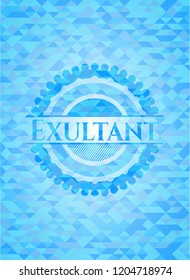 Exultant light blue emblem. Mosaic background