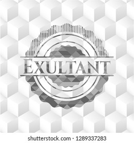 Exultant realistic grey emblem with geometric cube white background