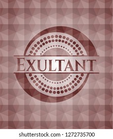 Exultant red seamless badge with geometric pattern background.