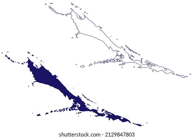 Exuma island (Commonwealth of The Bahamas, Cenrtal America, Caribbean islands) map vector illustration, scribble sketch Great Exuma map