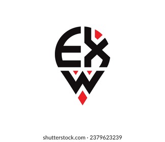EXW letter location shape logo design. EXW letter location logo simple design.