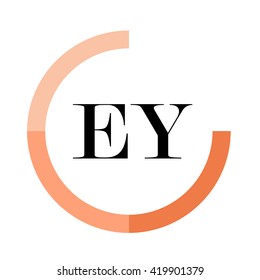 EY black letters , modern type of font , tree orange colors , simply alphabet like design identity