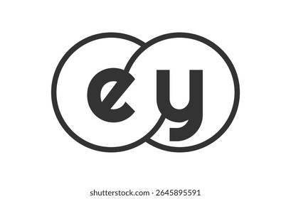 EY business company emblem with outline rounds and letters e y. Logo template of two merged circles for brand identity, logotype. Vector Infinity symbol  and technology sign.