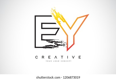 EY Creative Modern Logo Design Vetor with Orange and Black Colors. Monogram Stroke Letter Design.