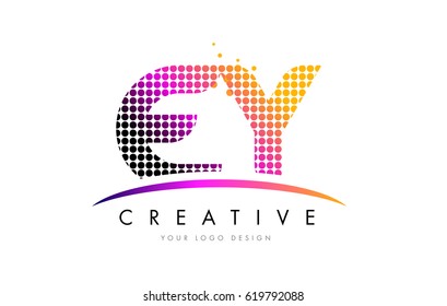 EY E Y Dots Letter Logo Design with Magenta Bubble Circles and Swoosh