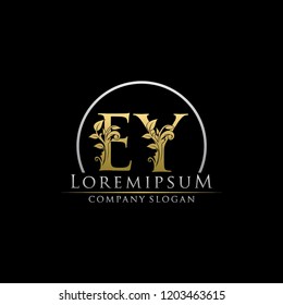 EY E Y Gold Letter logo With Classy Floral Design