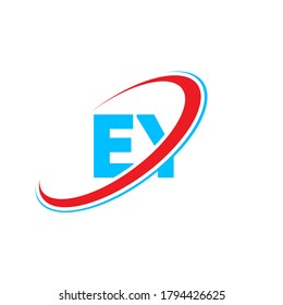 EY E Y letter logo design. Initial letter EY linked circle uppercase monogram logo red and blue. EY logo, E Y design. ey, e y
