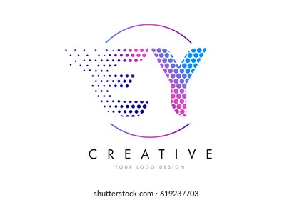 EY E Y Pink Magenta Dotted Bubble Letter Logo Design. Dots Lettering Vector Illustration