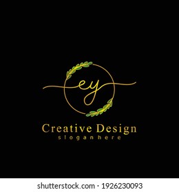EY Logo de caligrafía inicial manuscrito. Alfabeto escrito a mano en la plantilla de logotipo. Cartas y alfabetos para la firma, boda, moda, floral y botánica 