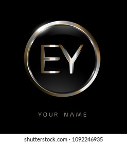 EY initial letters with circle elegant logo golden silver black background