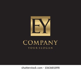 EY initial letters looping linked box elegant logo golden black background