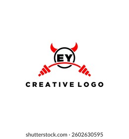 EY initial monogram for fitnes or gym logo with devil style design