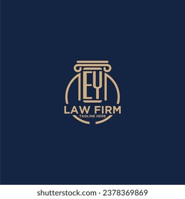 Monograma inicial EY para la firma de abogados con línea de círculo creativo