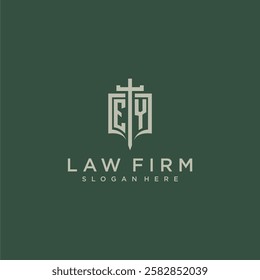 EY initial monogram for law firm with sword and shield logo image