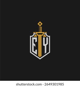 Monograma inicial de EY para imagem em estilo escudo e espada