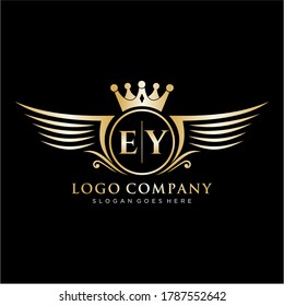 EY Letter Initial with Royal Wing Logo Template.