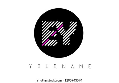 EY Letter Logo Design with White Lines and Black Circle Vector Illustration