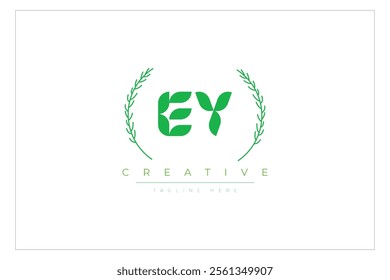 EY letters eco logo with leaf. Fresh nature and healthy leaf logo design.