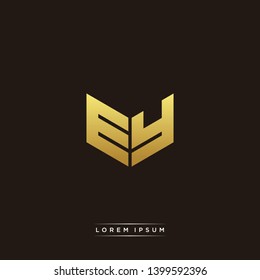 EY Logo Letter Initial Logo Designs Templete with Gold and Black Background