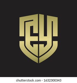 EY Logo monogram with emblem shield shape design isolated gold colors on black background