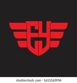 EY Logo monogram with emblem and wings element design template on red colors