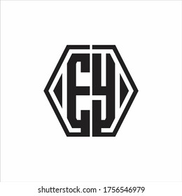 EY Logo monogram with hexagon line rounded design template on white background