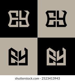 EY polygon, circle, hexagon, flat and simple letter logo set in one artboard. EY minimalist and classic logo.
