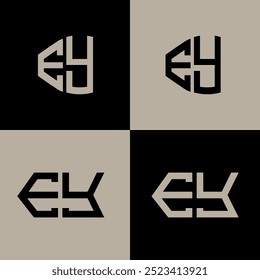 EY polygon, circle, triangle, hexagon, flat and simple letter logo set in one artboard. EY minimalist and classic logo.

