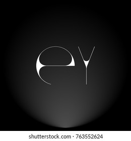 EY White thin minimalist LOGO Design with Highlight on Black Background.