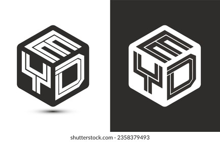 Diseño del logotipo de la letra EYD con el logotipo del cubo ilustrador, logotipo vectorial estilo moderno de superposición de tipos de letra del alfabeto. Icono del logotipo de Premium Business. Color blanco sobre fondo negro