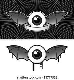 Eye (1) with bat wings and banner - vector