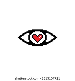 olho ícone de 8 bits olho com coração símbolo de amor Pixel arte de 8 bits para o jogo
