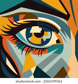 ojo en estilo de arte abstracto, estilo cúbico para afiche, banner o fondo, ilustración vectorial